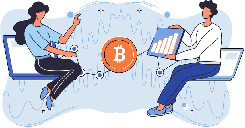People working on cryptocurrency exchange  Illustration