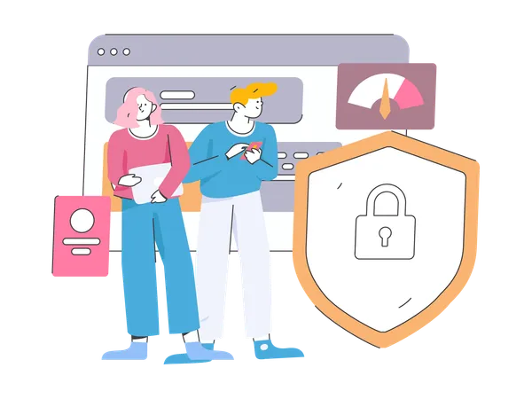 People working on cyber security  Illustration