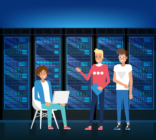 People  working on Data Center  Illustration