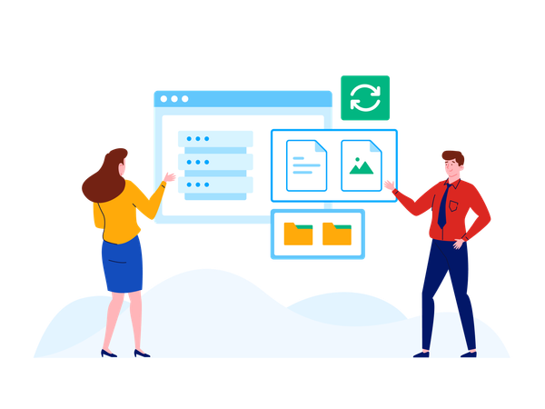 People working on database backup  Illustration