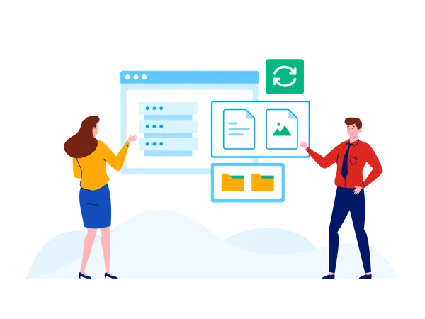 People working on database backup  Illustration