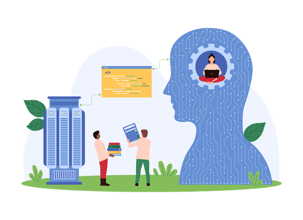 People working on database management  Illustration