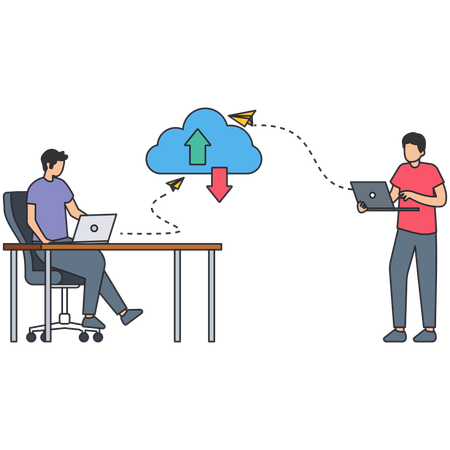 People working on database server  Illustration