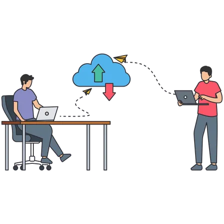 People working on database server  Illustration