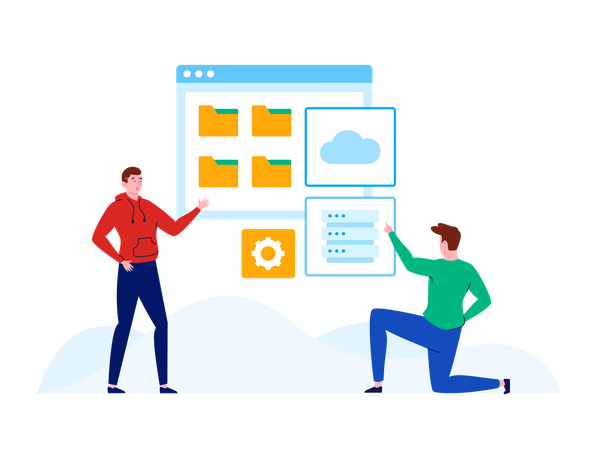 People working on database server  Illustration