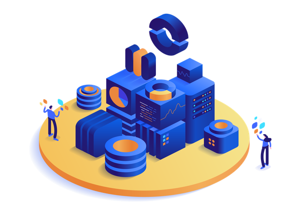 People working on digital currency mining farm  Illustration