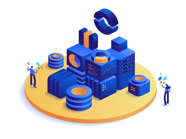 People working on digital currency mining farm  Illustration