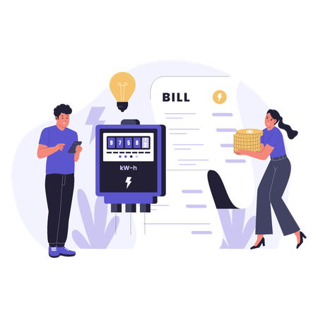 People working on Electricity Bills Management  Illustration