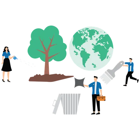 People working on Environmental Awareness  Illustration