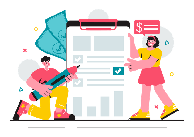 People working on expense reduction  Illustration