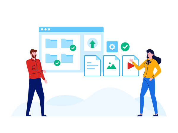 People working on file hosting  Illustration