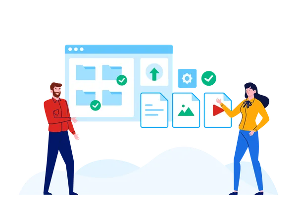 People working on file hosting  Illustration