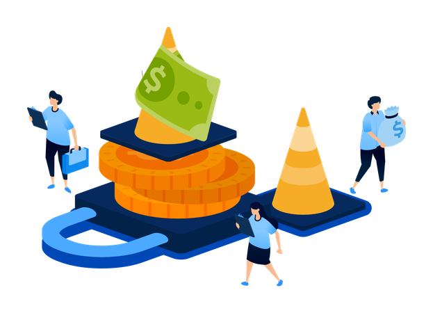 People working on financial security  Illustration