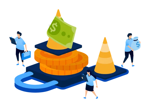 People working on financial security  Illustration