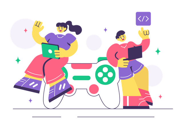 People working on game Development Process  Illustration