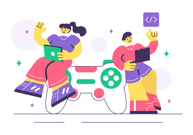 People working on game Development Process  Illustration