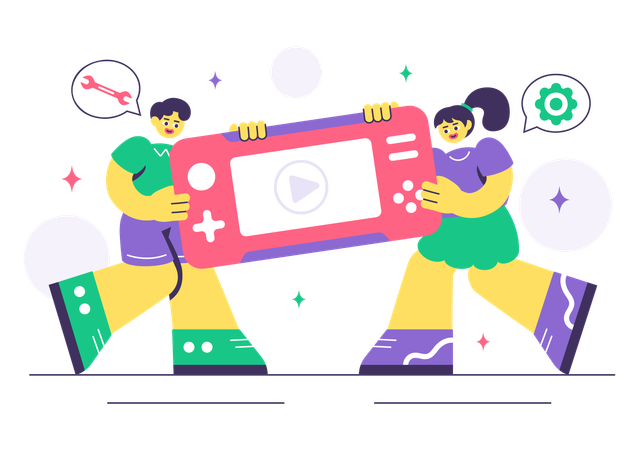 People working on game Development Process  Illustration