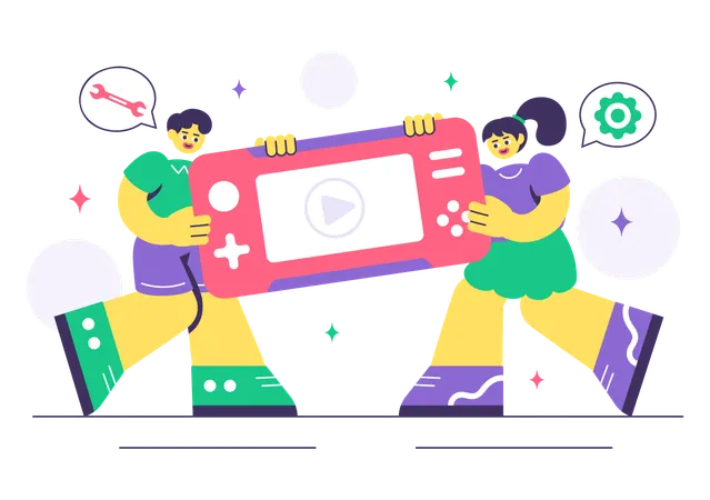 People working on game Development Process  Illustration