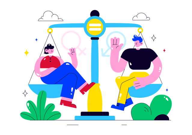 People working on gender equality balancing  Illustration