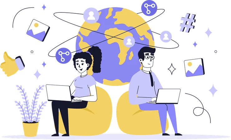 People working on global social network  Illustration