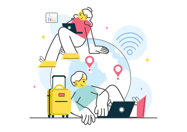 People working on global vacation  Illustration