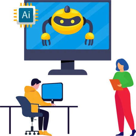 People working on machine learning  Illustration