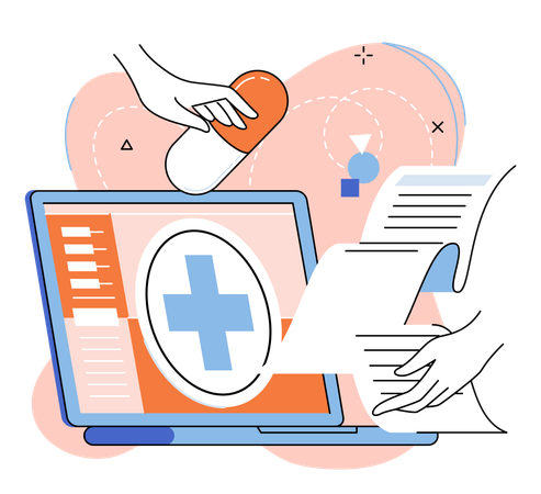 People working on medical insurance program  Illustration