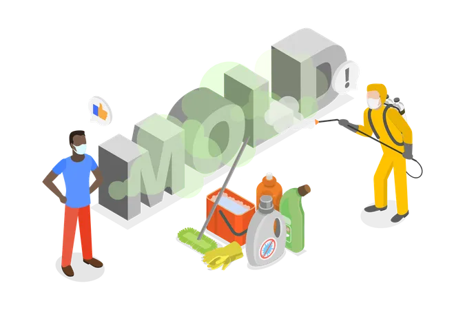 3 D Isometric Flat Vector Illustration Of Professional Disinfector Mold Removal Service Illustration