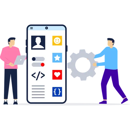 People working on online web development  Illustration