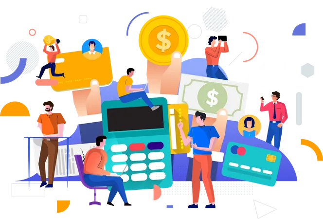 Illustrations Flat Design Concept Payment And Money People Teamwork Working Together For Success Business Decorate With Geometric Graphic Icons Vector Illustrate Illustration