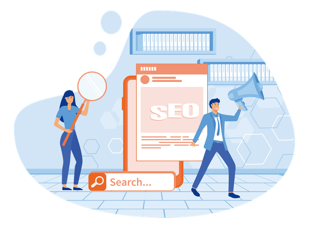 People working on  search engine optimization  Illustration