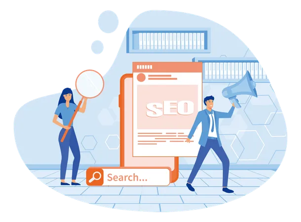 People working on  search engine optimization  Illustration