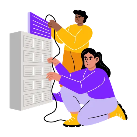 People working on server maintenance  Illustration