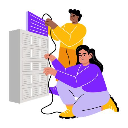 People working on server maintenance  Illustration