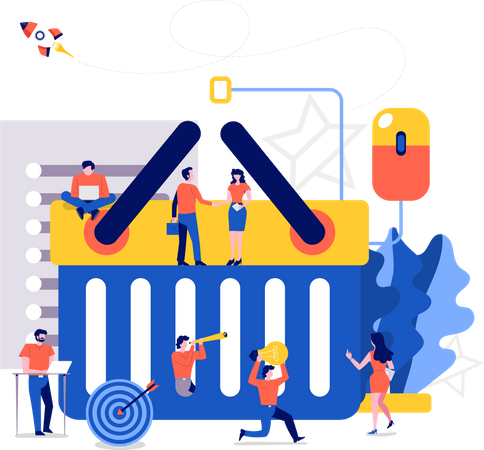 People working on shopping goal  Illustration