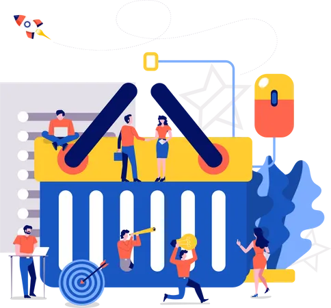 People working on shopping goal  Illustration