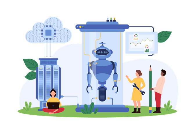 People working on Smart assistant creation  Illustration