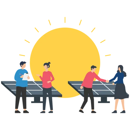 People working on solar energy  Illustration