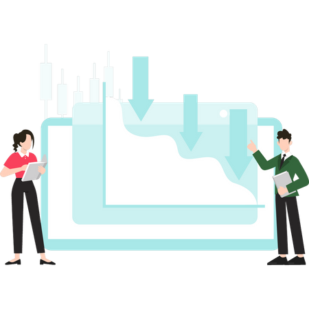 People working on stock market graph  Illustration