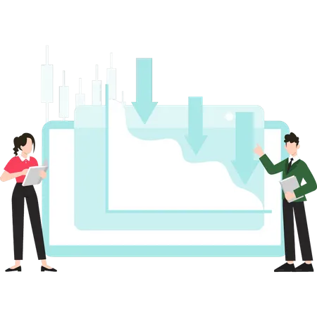 People working on stock market graph  Illustration