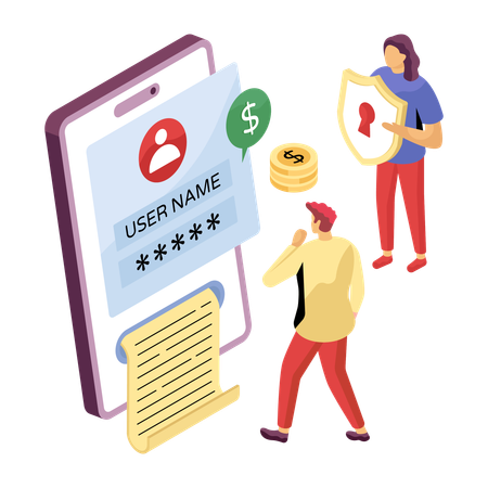 People working on user account security  Illustration