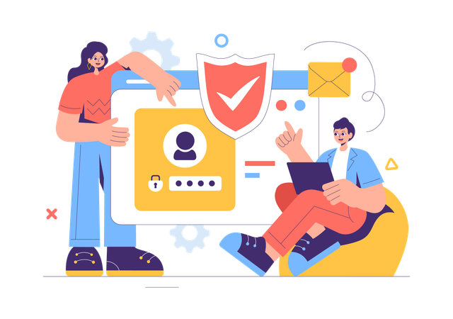 People working on user profile security  Illustration