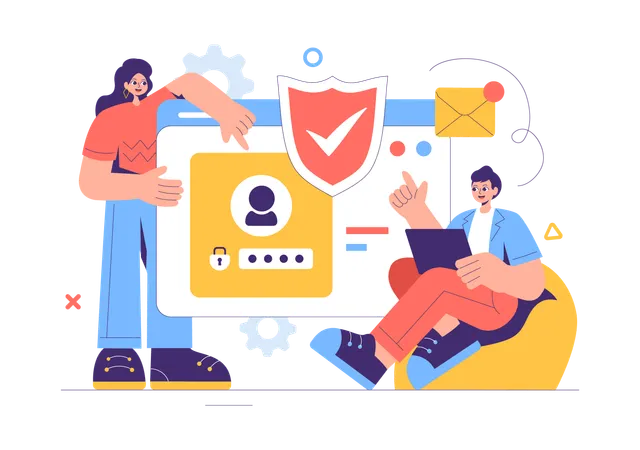 People working on user profile security  Illustration