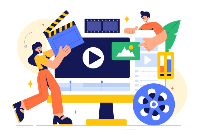 People working on video editor  Illustration