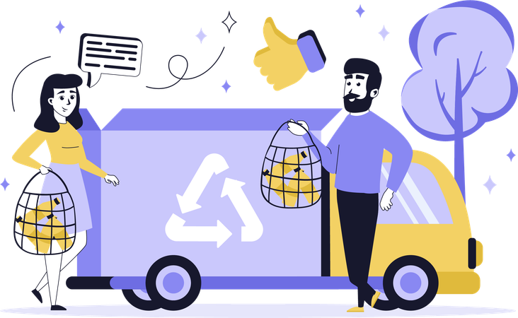 People working on waste recycling  Illustration