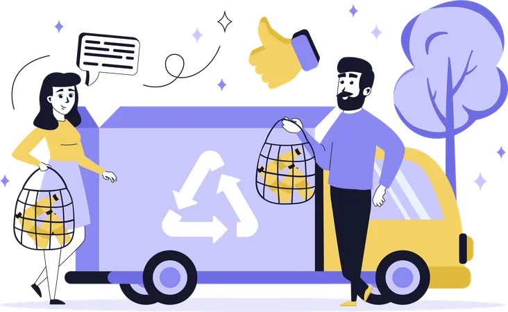 People working on waste recycling  Illustration