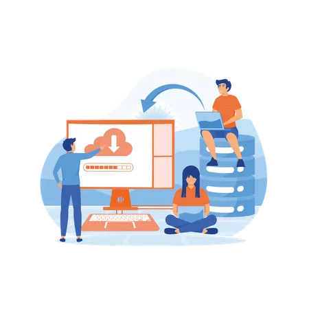 People working on web hosting  Illustration