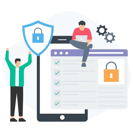 People Working on Website Security  Illustration