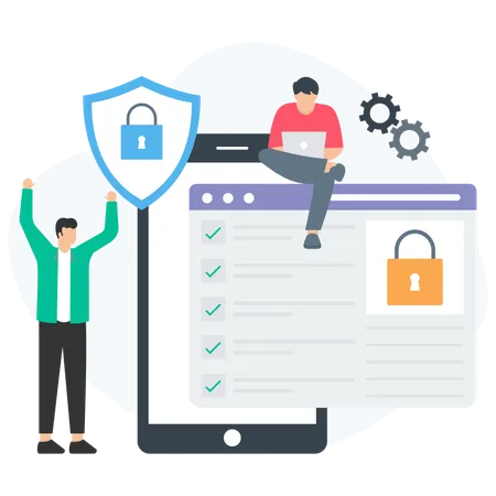 People Working on Website Security  Illustration