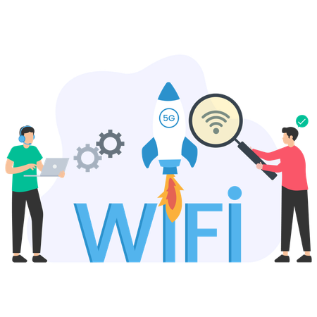 People working on wifi network  Illustration